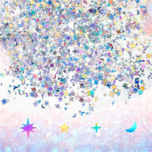 ZALHIN Luna Stelline Confetti Glitter Per Decorazioni - Luna Stelline Scintillanti Coriandoli, per Decorazioni Compleanno Decorazione della Tavola Matrimonio Decorazione di Manicure(60g)