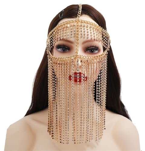 Handgefertigte Kristallquaste für Damen, Maskenmaske, Schleier, Gesichtskette, Bauchtanz, Bühne, Cosplay, Party, Stirnband, Schmuck, Einheitsgröße, Metall