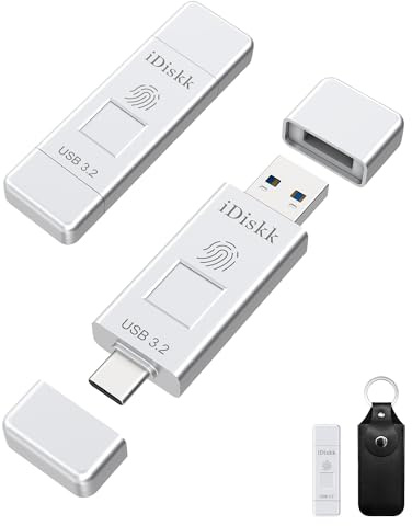 iDiskk USB3.2 256GB Fingerabdruck Solid State USB Flash Drive 500MB/s, Fingerabdruck-Verschlüsselung Typ C USB Gen 2 Photo Stick für iPhone 15 Serie/Android Telefon/PC/Mac