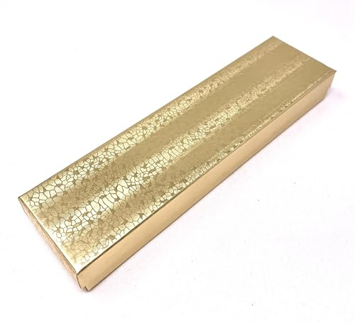 10 Pack Gold Foil Cotton Filled Paper Cardboard Jewelry box for Necklace, Watch, Bracelets, Pen, Pocket Watches, Anklets for Wedding, Anniversary, Engagement, Birthday Size- 8.1 x 2.2 x 1