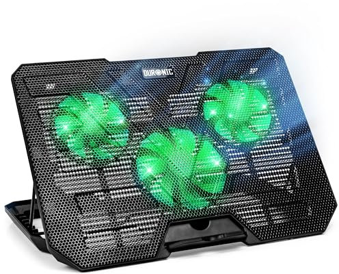 Duronic Laptop Cooling Pad LC3, Ergonomic Cooler Stand for 14-17.3 Laptops, Adjustable 1400 RPM Fan Speed, 6 Height Levels, LED Lights, Lightweight and Sleek Design for Work, Study, and Gaming