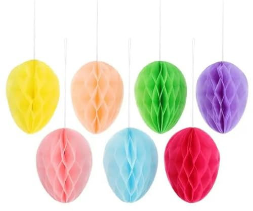 MRYHAHA 7 Stück Osterparty zum Aufhängen, Papier-Ei-Form, Wabenball-Anhänger, Dekoration, kreatives Ei-Anhänger-Ornament, Oster-Partygeschenke, 7 Stück