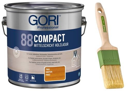 GORI 88 Premium Holzschutz Lasur 2,50 Liter, für außen + Profi Pinsel Lasur Plus 50 mm (Kiefer)