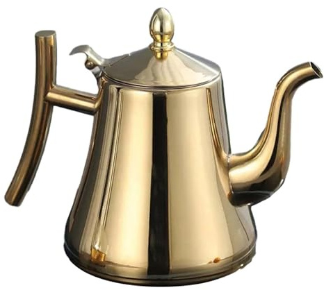 BBTISG Théière de Cuisine en Acier Inoxydable avec Filtre à Infuseur et Couvercle Bouilloire à Induction Bouilloire en Vrac Théière en Vrac Cuisinière à Gaz Plaques à Induction (doré, 1,5L)