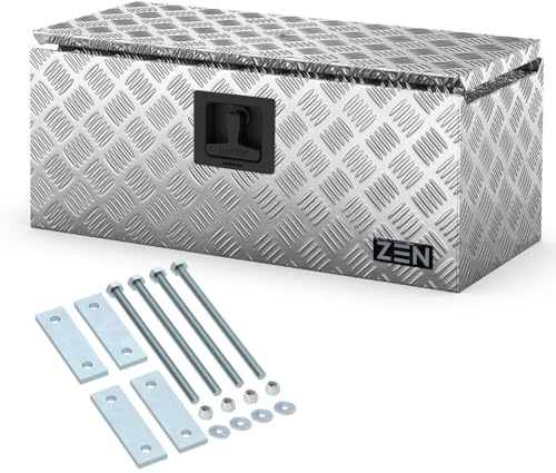 DAKEN Zen 78 Boîte à timon en aluminium de qualité supérieure - Tôle striée de 2 + 1 mm - Avec poignée en nylon - Noir - Avec support de timon en V - L700xH350xT350