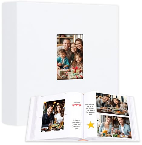 Photo Album 4x6 240 Photos with Writing Space, Linen Cover with Front Window, 240 Photos Horizontal and Vertical 4x6 Photo Album Book for Wedding Kids Travel Family Baby Pictures White