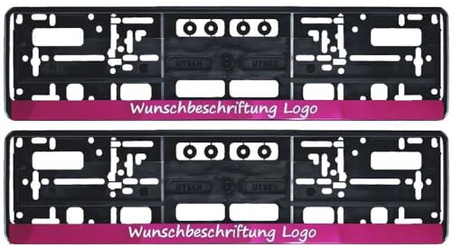 2 Stück Kennzeichenhalter mit Ihrem eigenen Text Internetadresse Firmenname Logo oder Spruch Bedrucken (pink)
