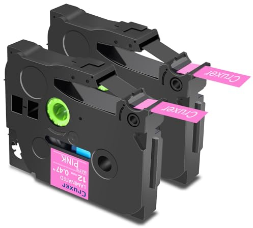 Cruxer 2er-Packung Kompatibel für Brother P-touch TZe-MQP35 Matt Pink Laminierte Bänder，Weiß auf Rosa 0,47'' 12mm x 5m Schriftband Ersatz für Brother PT-H100R PT-H105 PT-H110 PT-D410 PT-E110VP