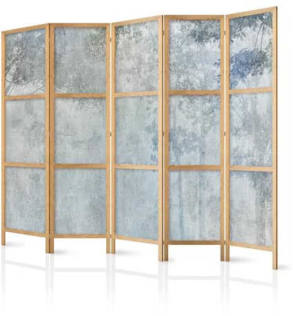 murando - Paravent Raumteiler Holz Bäume, 225x172 cm, 5-teilig, Wohnzimmer | Mobiler Sichtschutz, sofort einsatzbereit, Holzrahmen, ideal fürs Wohnzimmer oder Büro, geruchsneutral, lichtbeständig