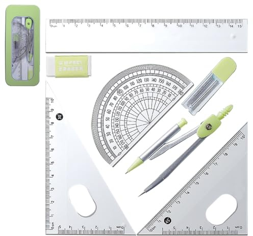 Duroecsain Winkelmesser- und Zirkel-Set, Zirkel-Set, Geometrie-Kit-Set mit bruchsicherer Aufbewahrungsbox, Box mit Schutzkompass-Set für Unterrichtsmaterial und Lernen von Schülern