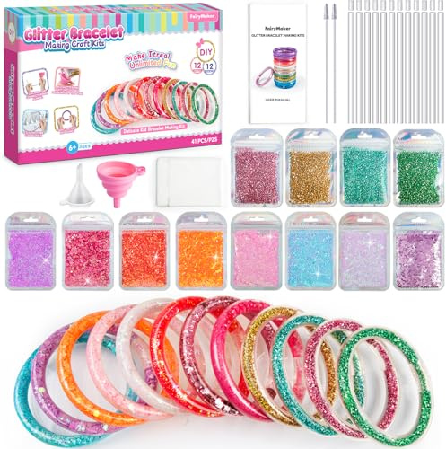 Fairy Maker DIY Armband Bastelset für Mädchen 6-12 Jahre - Kreatives Set mit 12 Armbändern, 4 Farben Steine & 8 Farben Laser-Glitzer, passend für Weihnachten & Geburtstag