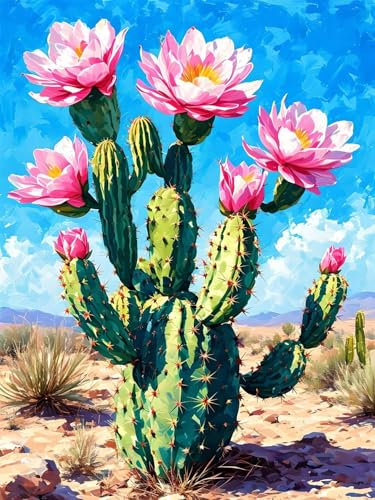 5D Diamond Painting Kaktus für Erwachsene groß, Diamant Painting Bilder Blume, Vollbohrer Diamant Malerei DIY Strass Stickerei Kreuzstich Diamond Art Bastelset, Deko Wohnzimmer Wanddeko 30x40cm X-8