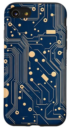 Coque pour iPhone SE (2020) / 7 / 8 Carte mère bleue vintage à pois avec circuit amusant