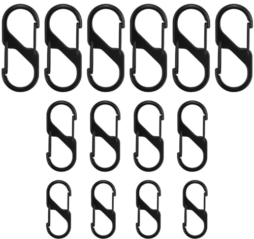 14 Stück S-förmiger Karabiner-Schlüsselanhänger-Clip, Reißverschluss-Verschluss-Clips, Kleiner Feder-Öffnungs-Schlüsselanhänger-Clip, Karabiner für Outdoor, Wandern, Angeln, Camping (schwarz)