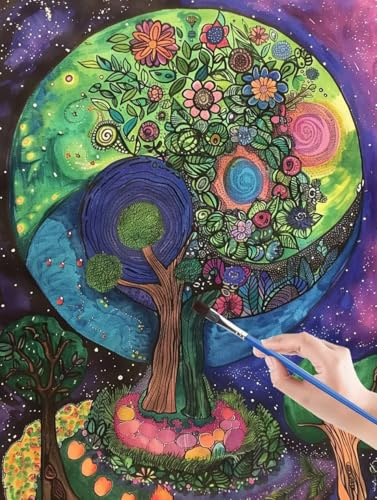 GUERUUIE Paint by Numbers Tree Adult Paint by Number Kits on Canvas Painting Plant Oil Hand Painting with Brushes Paint Kits for Adults Art Crafts for Home Wall Decor 30x40cm (Frameless) 9B-8