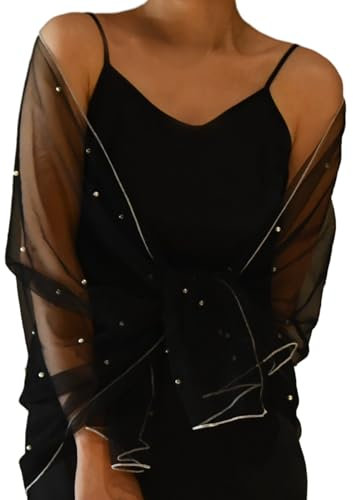 Frauen Prom Braut Schal Elegante Perle Perlen Sheer Schal Sheer Tüll Shinning Schulter Stola Für Hochzeit Party