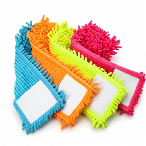 Topolenashop 4 Rivestimenti di Ricambio per Mocio in Microfibra di Ciniglia – Coperture Lavabili per Mop Pavimenti, Rosa, Arancione, Verde e Azzurro | 72777