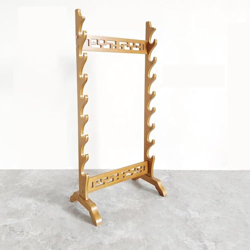 GONGKAI Supporto per Armi in Piedi Multistrato, espositore per Spada in bambù Naturale, espositore per Flauto, Grandi Supporti per Armi per Spada in Legno classico-8-Layer