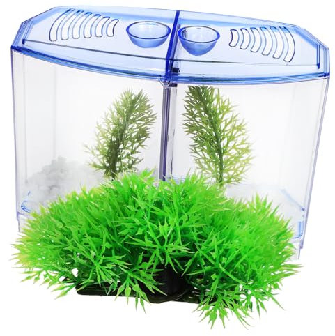 Sosoport Aquarium Aus Kunststoff Fischzuchtkasten Transparentes Aquarium Für Schreibtisch Mit Kunstpflanzen Und Drainagefunktion