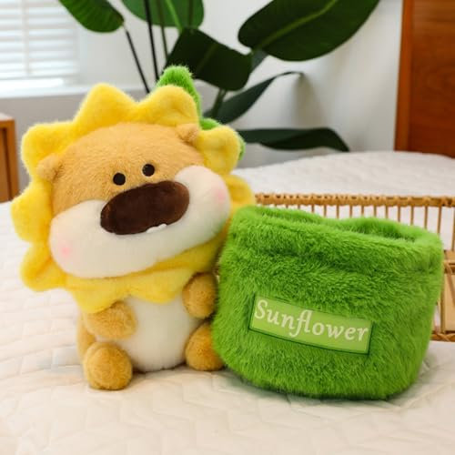AQCQDQ Löwe Kuscheltier Sonnenblume Stofftier Löwe Blumentöpfe Plüschtier Löwe Geschenk für Kinder Jungen Mädchen (25cm)
