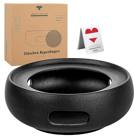Urban Lifestyle Stövchen Porzellan Schwarz Teewärmer für Teekanne Ø 17 cm Teekannen Stövchen passend für Kopenhagen Teekanne 1,6L Warmhalter Tee