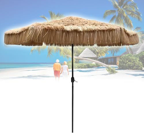 XUQQU Ombrellone Da Spiaggia In Stile Hawaiano, Ombrelloni Da Giardino In Paglia, Con Manovella Manuale, 8 Stecche, Ombrellone In Paglia Tropicale Per Piscina Da Patio (senza Base) 270 Cm