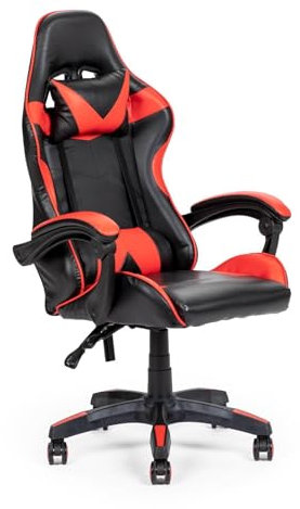 Silla Gaming Roja Negra Ergonómica - Diseño Deportivo, Respaldo Alto Reclinable, Asiento Cómodo de PVC Giratorio, Oficina, Estudio, Gamer y Streamer