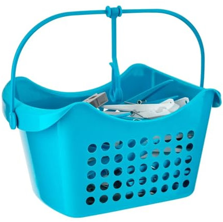 50 Large Clothes Pegs in Hanging Storage Basket for Washing Line Laundry Airer Strong Basket Garments Indoor/Outdoor Assorted Colours Pegs with Basket (Blue)