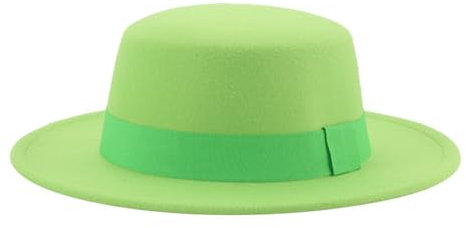 WUFANGBU Fedora Trilby Filzhut Hut Filzhut Zylinder Flacher Hut Damenhut Retro Flacher Hut Flacher Hut Flacher Krempe Jazzhut M(56-58Cm) Grün