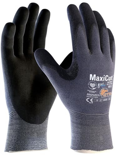 ATG 12 Stück MaxiCut® Ultra™ AD-APT® 52-3745, Schnittschutz-Strickhandschuhe, Packung, blau-schwarz, 10/XL