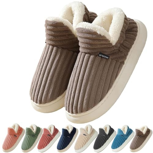 Coswind Pantofole Donna Uomo Invernali Ciabatte Calde Chiuse Peluche with Memory Foam Pelose Eleganti Comode Morbide Antiscivolo Marrone 290