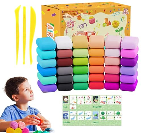 Lufttrocknender Ton - 36 Farben Selbsthärtender Knete - Leichte Geschmeidige Knetmasse Für Modellieren Sensorikspiel Kinder Mädchen 3-12 Jahre