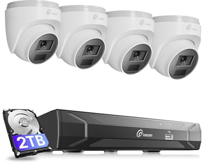 Loocam 4K PoE CCTV Camera System 8CH with 2TB HDD 4pcs 8MP POE IP Cameras | 8CH 8MP H.265+ NVR, AI Human/Vehicle Detection for 24/7 Recording, Two Way Audio, Night Vision, IP66 Waterproof, Plug & Play
