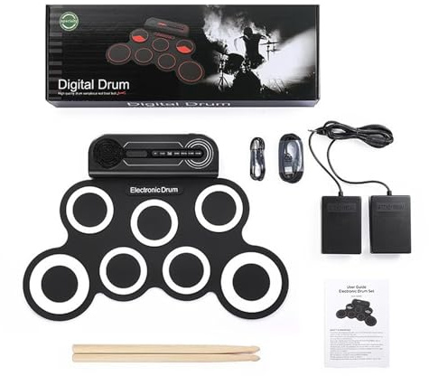 3.. Kids Electronic Drums Pad Faltbares Design Mit Wiederaufladbaren Power Drumsticks Fußpedal Und Lautsprechern Für Anfänger Kinder Silikonrollen Up Elektronische Drum Set Up