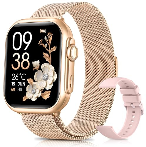 Reloj Inteligente Mujer con Autonomía 100 Días, 1000mAh Batería Grande, 1.83 Smartwatch Mujer con Llamadas, SpO2, Pulsómetro, Sueño, 120+ Modos Deportivos Calorías IP68 Podómetro Android iOS Rosa Oro