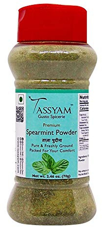 Tassyam Premium Spearmint Powder 70g (2.46 OZ), Pudina Dispenser Bottle