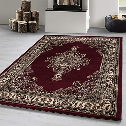 Carpetsale24 Orient Teppich 240x340 cm Rot, XXL-Kurzflor mit orientalischem Muster, Strapazierfähiger Bodenteppich für große Räume oder Wohnlandschaft
