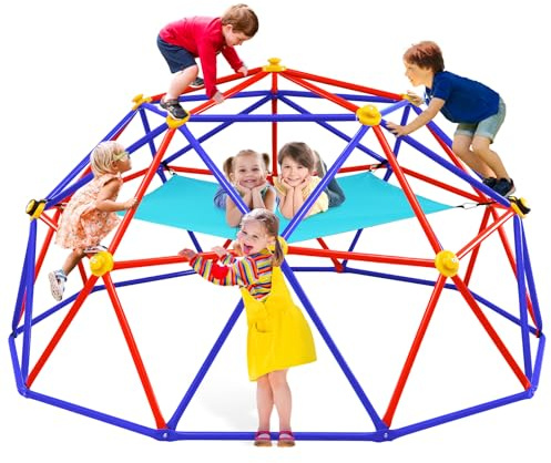 Zupapa Climbing Dome with Hammock, Supports up to 1200lbs Jungle Gym, 10FT Dome Climber with Hammock for Kids 3 to 10 Outdoor Play Equipment