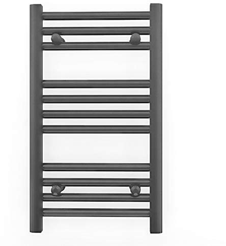 300mm Wide Anthracite Grey Flat Electric Pre-Filled Heated Towel Rail Radiator For Bathroom Designer UK (300mm x 600mm (h))