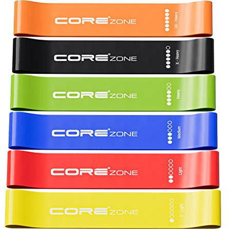 COREZONE Resistance Bands Set of 6 – Loop Resistance Bands with 6 Resistance Levels for Glutes, Legs, Yoga, Pilates, Home Workout, Fitness & Physiotherapy – Exercise Bands for Men & Women