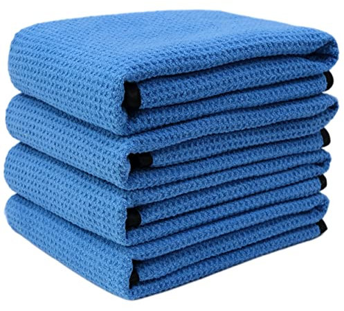 POLYTE Elite Lot de 4 Serviettes de séchage en Microfibre (40,6 x 61 cm, gaufré, Bleu)