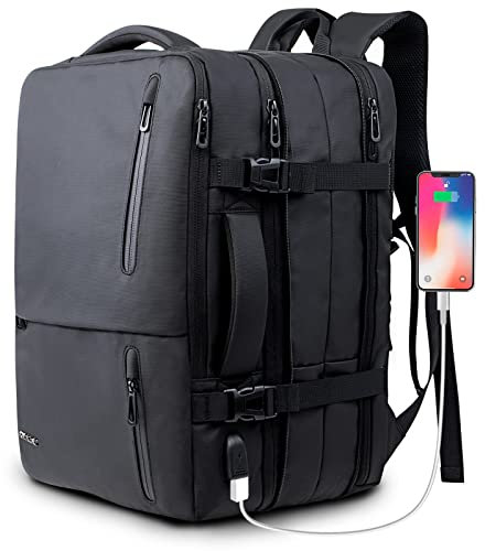 KINGSLONG Travel Laptop Backpack, 35L Flight Approved Carry-on Luggage Hand Rucksacks Expandable Weekender Bag Fits 17.3Inch Laptop, Spill-resistant Business Rucksack Men Women with USB Charging Port