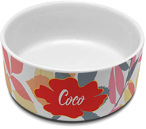 Cuencos para Perros. Comedero Perro. Bebederos con Nombre. Comedero Personalizado. Cuenco Cerámica. Volumen 650ml. Flores
