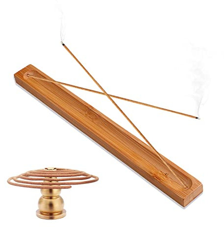 HOSSIAN Portaincenso-Porta incenso in bambù per bastoncini-Ash Catcher Regalo fatto a mano in legno 28 cm