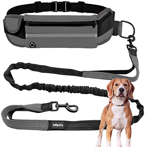 Edipets, Joggingleine Hunde, Freihändig, Laufen, Wandern, Gurtband, Anti-Stress, Reflektierend, 160-220 cm (Grau)