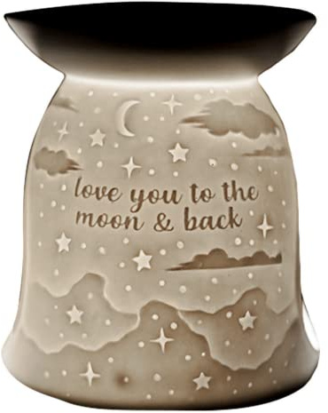 Cello Tealight Wax Melt & Oil Burner, Love You To The Moon, Stunning Porcelain Decor. Use as Wax Melt Burners or Essential Oil Burner and Magically Fragrance Your Room For Her.