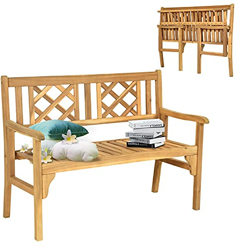 GOPLUS Gartenbank Holz, Sitzbank Outdoor klappbar, 2-3 Sitzer Holzbank, Parkbank bis 320kg belastbar, Terrassenbank, Bank Garten Balkon Park Terrasse, 120 x 56 x 90 cm