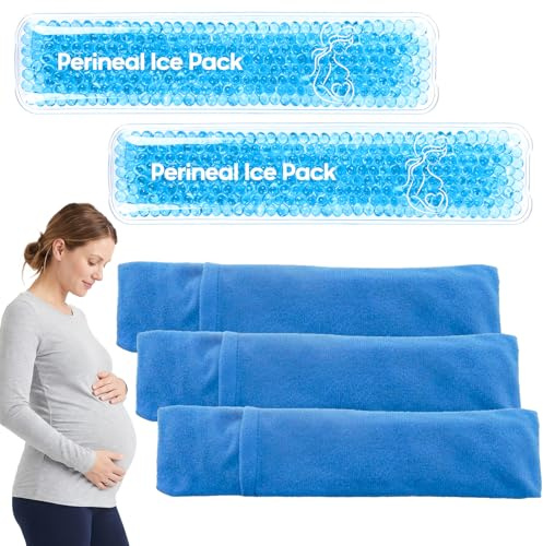 Impacchi di ghiaccio perineali riutilizzabili per sollievo dal dolore post-partum ed emorroidi, confezione calda e fredda per le donne dopo la gravidanza, 2 impacchi di ghiaccio e 3 coperture. (blu)