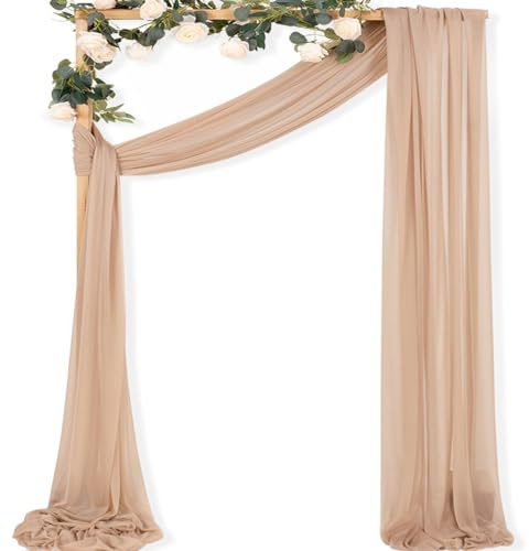 MLMC Nude Wedding Arch Draping Fabric 1 Panel 29 x 20 FT Extra Long Gauze Drapes Sheer Backdrop Curtains 6.6 Yards Outdoor Drapery Panels for Wedding Anniversary Ceiling Decoration