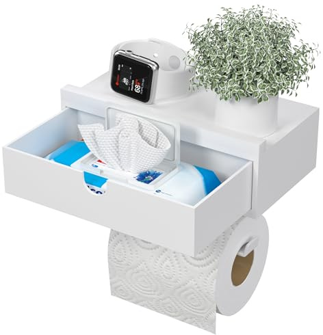 EXABANG Toilettenpapierhalter Bambus mit Feuchttücherbox (Weiß) | Klopapierhalter, Klorollenhalter